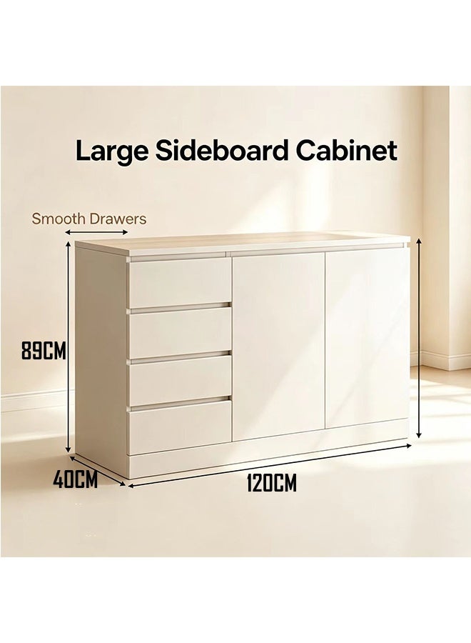 JCB CHIC White Sideboard Storage Cabinet with 4 Drawers & 2 Doors, Modern Buffet Cabinet, Multifunctional Credenza Cupboard for Dining Room, Living Room, Entryway - Image 4