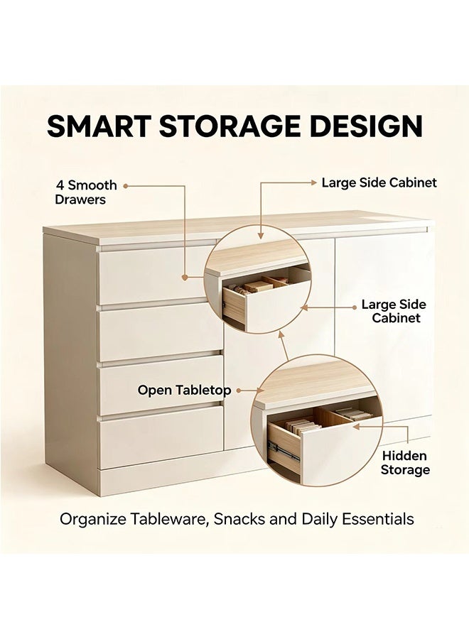 JCB CHIC White Sideboard Storage Cabinet with 4 Drawers & 2 Doors, Modern Buffet Cabinet, Multifunctional Credenza Cupboard for Dining Room, Living Room, Entryway - Image 5