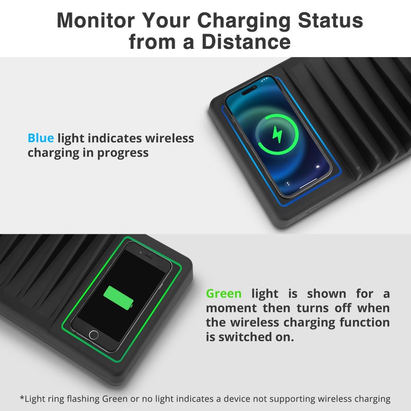 AVLT 150W 10 Port USB-A USB-C with Qi Wireless Charging Station for Multiple Devices Compatible with iPhone iPad AirPods Smartphone Tablet Organizer Includes 4 USB-C to USB-C Charging Cables - Black - Image 4