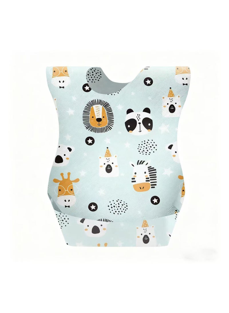 20 Pcs Baby Disposable Bibs Travel Feeding Bib- Leakproof Liner, Food Catcher Pocket for 6-18 Months Babies Toddlers(Green,Panda and Zebra) - Image 1