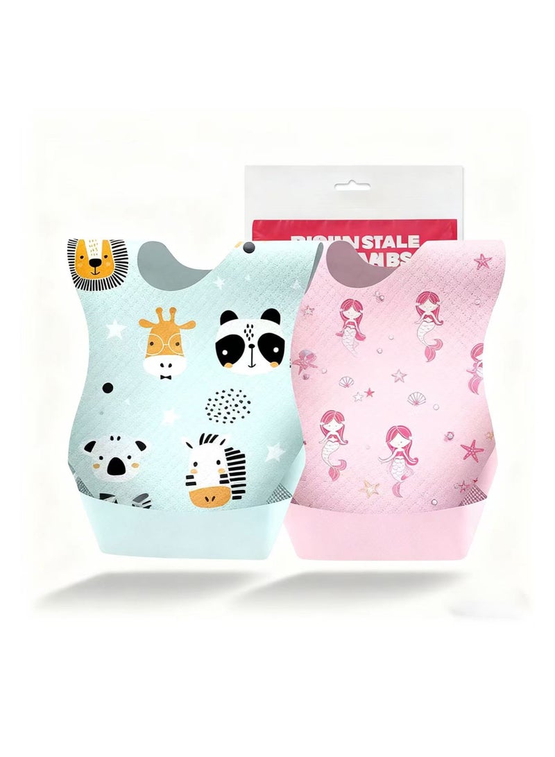 20 Pcs Baby Disposable Bibs Travel Feeding Bib- Leakproof Liner, Food Catcher Pocket for 6-18 Months Babies Toddlers(Green,Panda and Zebra) - Image 4