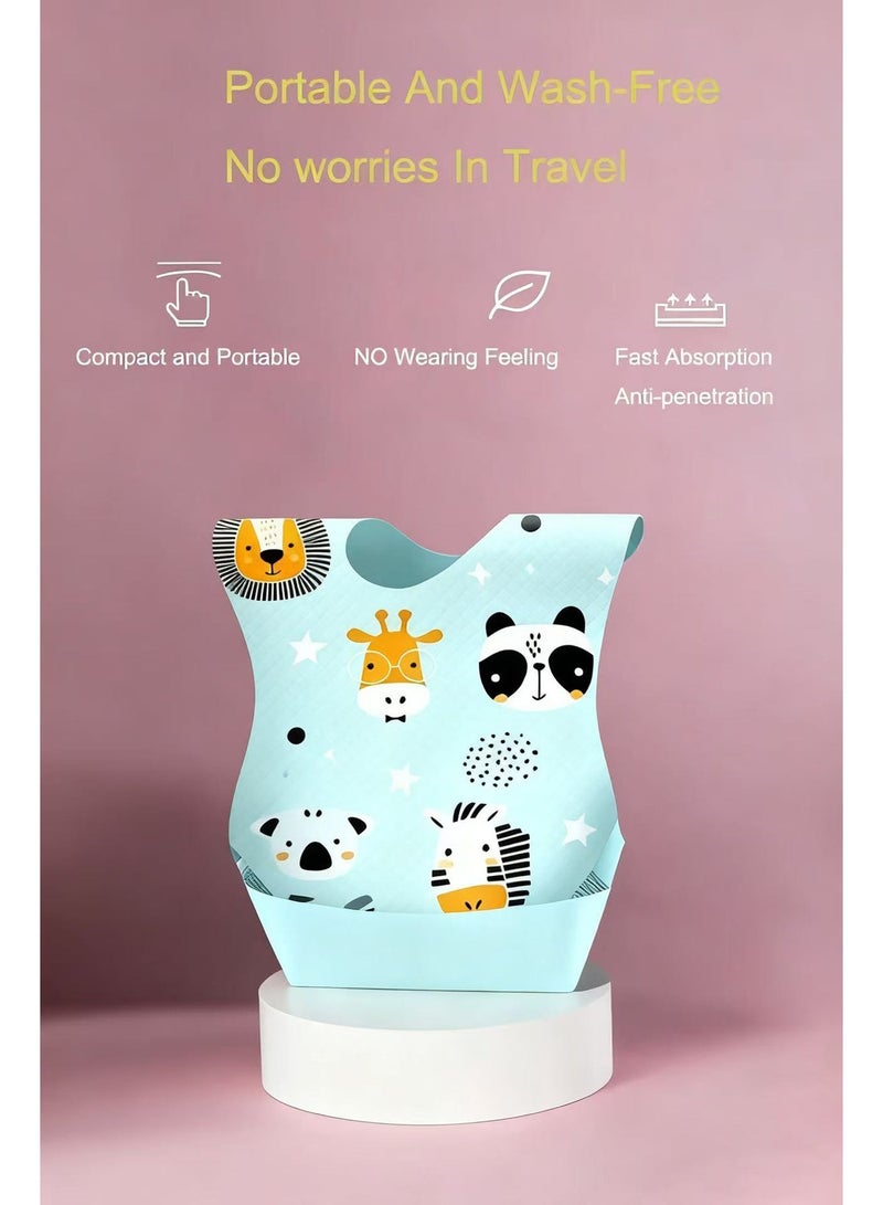 20 Pcs Baby Disposable Bibs Travel Feeding Bib- Leakproof Liner, Food Catcher Pocket for 6-18 Months Babies Toddlers(Green,Panda and Zebra) - Image 3