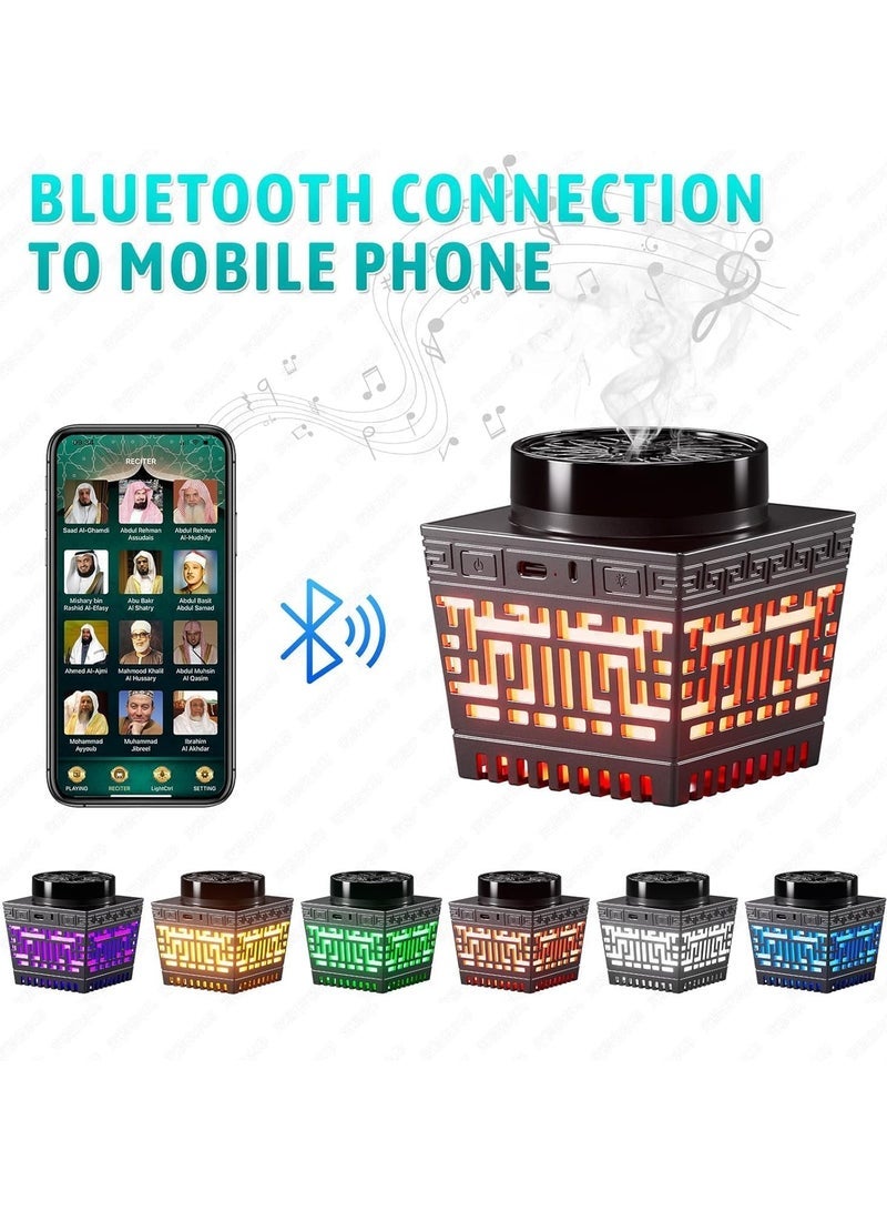 ELTRAZONE Quran Speaker with Bakhoor Burner, Remote Control Mini Incense Burner Multicolor Changing Bluetooth Quran Speaker MP3 Music Player with 18 Reciters and 17 Translations (Black)  - Image 2