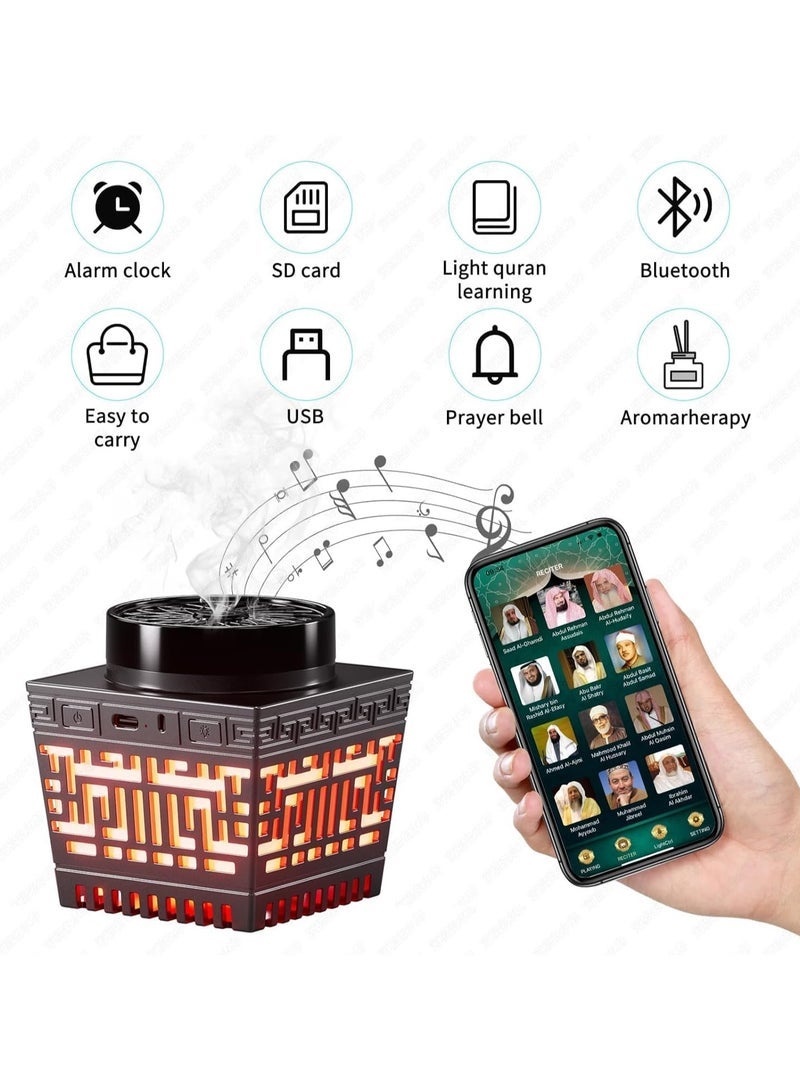 ELTRAZONE Quran Speaker with Bakhoor Burner, Remote Control Mini Incense Burner Multicolor Changing Bluetooth Quran Speaker MP3 Music Player with 18 Reciters and 17 Translations (Black)  - Image 3
