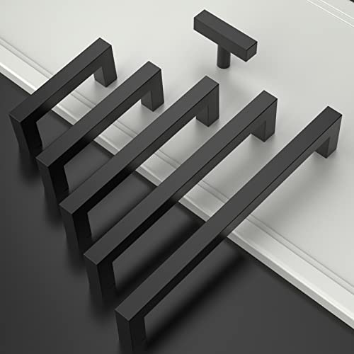 Amerdeco 30 Pack Matte Black Cabinet Pulls 5 Inch(128mm) Hole Centers Kitchen Cabinet Handles Cabinet Hardware Cupboard Handles Square Drawer Pulls SH0004 - Image 2