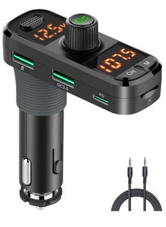 Bluetooth FM Transmitter for Car,  Wireless in-Car Radio Adapter Car Kit, Bluetooth Car Adapter with Rotatable Base, Universal Car Charger, Support for Siri Google Assistant U Disk/TF Card/Aux