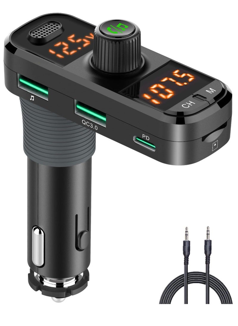 Generic - Bluetooth FM Transmitter for Car,  Wireless in-Car Radio Adapter Car Kit, Bluetooth Car Adapter with Rotatable Base, Universal Car Charger, Support for Siri Google Assistant U Disk/TF Card/Aux - Image 1