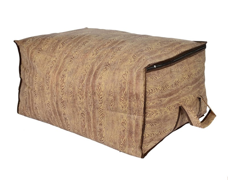 Kuber Industries Wooden Print Foldable Clothes Storage Bag Wardrobe Organizer Non Woven Fabric for ComfortersBlanketsBedding with Sturdy ZipperClear Window Set of 6Brown - Image 4
