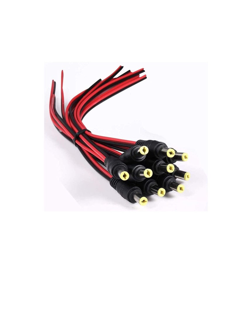 10Pcs DC Power Supply Wire Jack Plug Wire Connector for CCTV Security Camera and Lighting Power Adapter (Male Pin) - Image 1