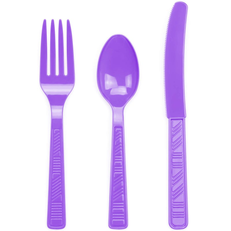 DecorRack Plastic Cutlery Set  Purple Colored Plastic Silverware Sets for Parties  96 Piece Bulk Heavy Duty Utensils (Purple  96 Pieces) - Image 3