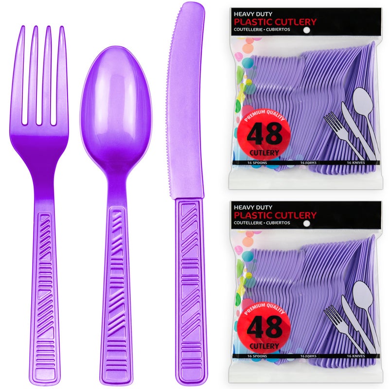 DecorRack Plastic Cutlery Set  Purple Colored Plastic Silverware Sets for Parties  96 Piece Bulk Heavy Duty Utensils (Purple  96 Pieces) - Image 2