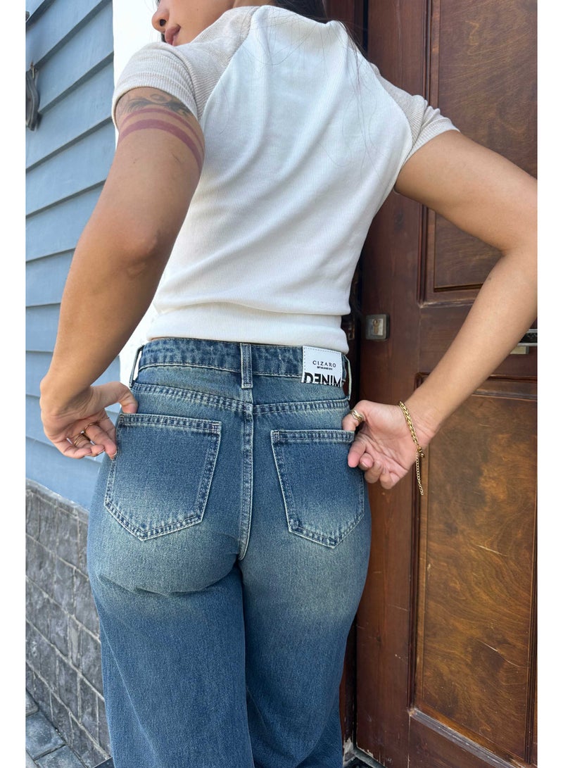 CIZARO Wide-Leg - High-Waist Med Vintage Blue Jeans  - Image 5