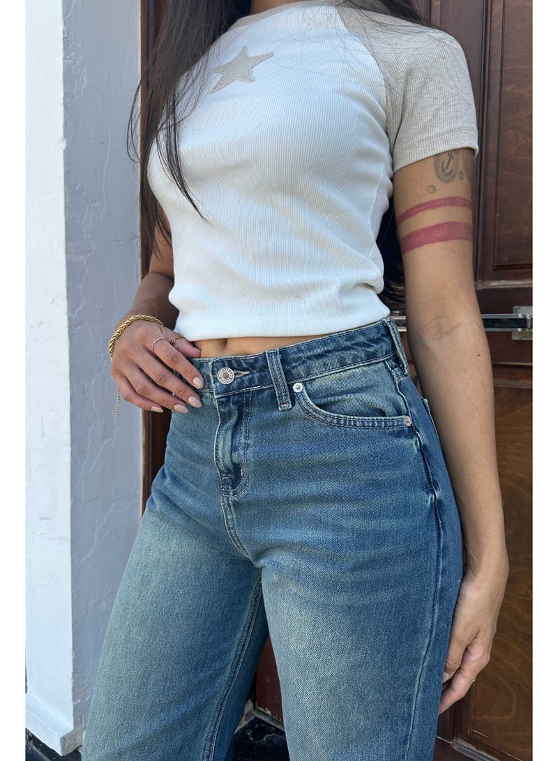 CIZARO Wide-Leg - High-Waist Med Vintage Blue Jeans  - Image 4