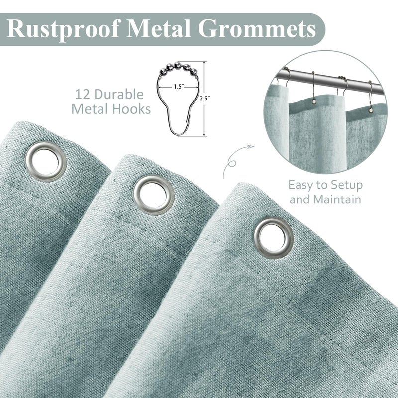 Naturoom Naturoom Blue Linen Shower Curtain  Cloth Textured Fabric Shower Curtain Set with Hooks  Simple Elegant Modern Farmhouse Country Ultra Thick Shower Curtain for Bathroom Water Repellent 72x78 - Image 4