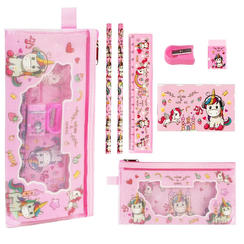 OFFCUP Unicorn Stationary Set, Kids Stationery Gifts Set, Cute Unicorn Gift Includes 2pcs Pencil, Rulers, Eraser, Pencil Sharpener and Notebook, Unicorn Stationery Sets for Girls and Boys - Image 1
