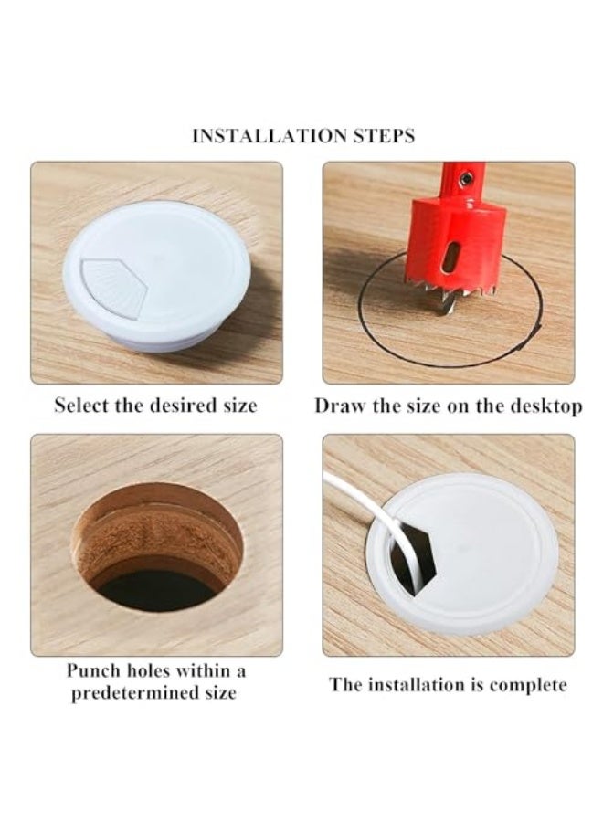 تصميم MAKINGTEC لفتحات المكتب، 10 قطعة فتحة مكتب 60 مم، غلاف كابل المكتب مع منشار ثقوب، الحل الأمثل لكابلات المكتب في المنزل والمكتب (أبيض) - Image 4