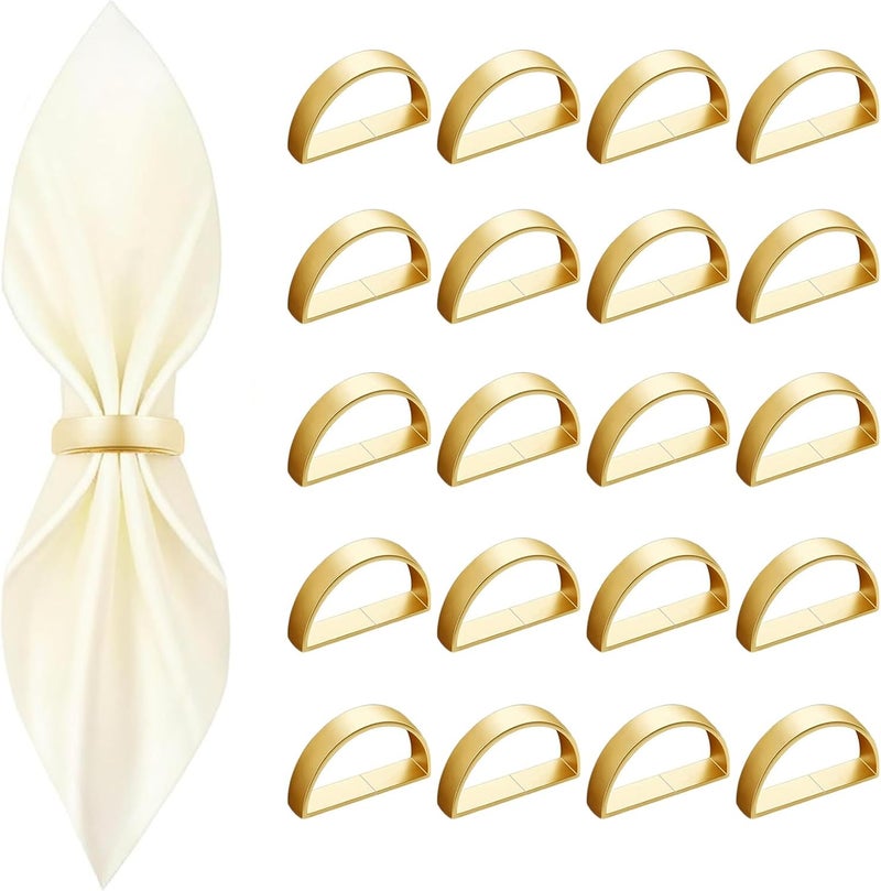 CYRYLC 20 Pcs Gold Napkin Rings - Metal Napkin Ring(Semicircle) Stainless Steel Napkin Rings for Table Settings Wedding Christmas Party Dinner Table - Image 1