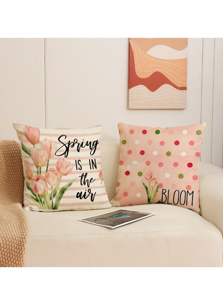 4 Pcs Ins Style Tulip Printed Pillow Covers 45*45cm Linen Texture Sofa Window Cushion Covers Home Decor Only Covers - Image 2