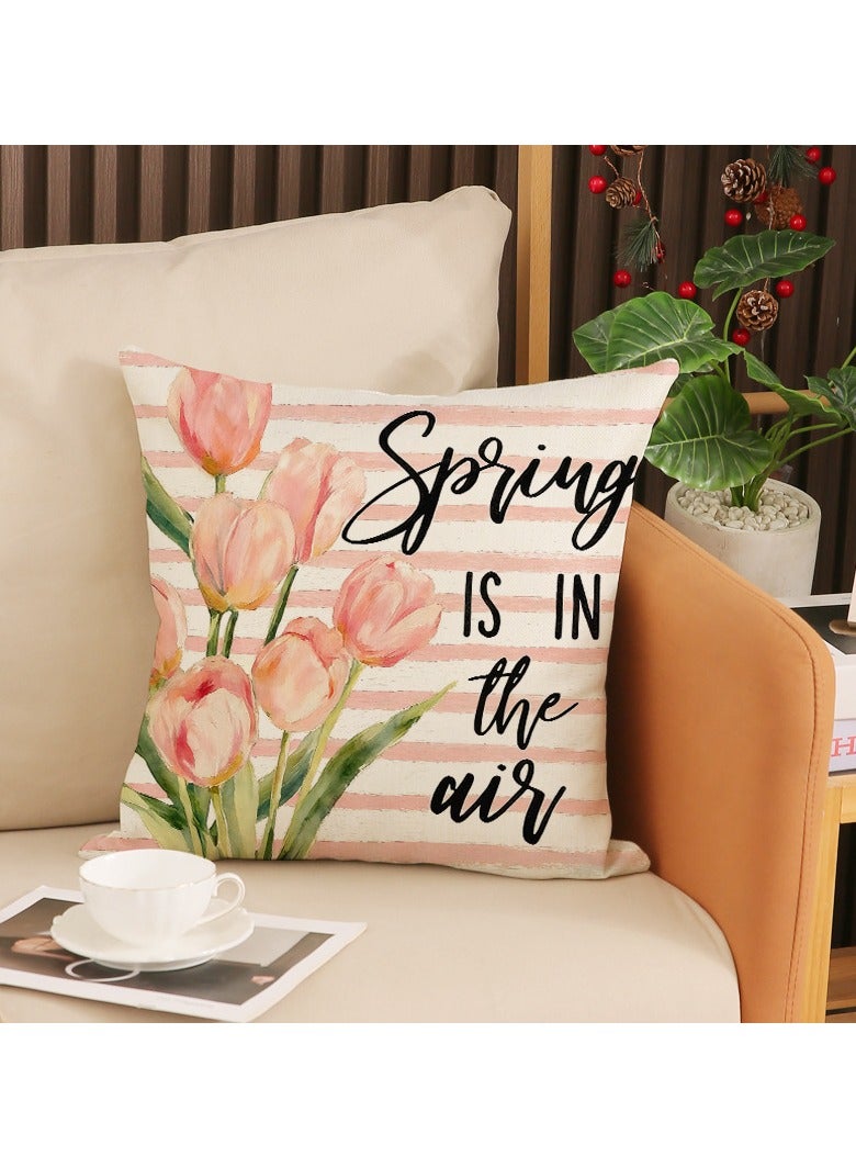 4 Pcs Ins Style Tulip Printed Pillow Covers 45*45cm Linen Texture Sofa Window Cushion Covers Home Decor Only Covers - Image 3