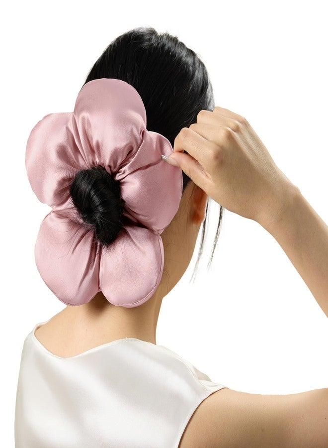 LILYSILK Women 100% Silk Big Hair Scrunchies Silk Filled Ladies Giant Oversize Ponytail Holder Flower Shape Elastic Hair Tie Band (Rosy Pink) - Image 1