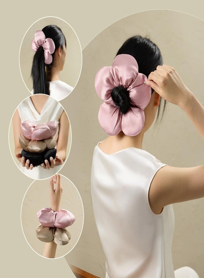 LILYSILK Women 100% Silk Big Hair Scrunchies Silk Filled Ladies Giant Oversize Ponytail Holder Flower Shape Elastic Hair Tie Band (Rosy Pink) - Image 5