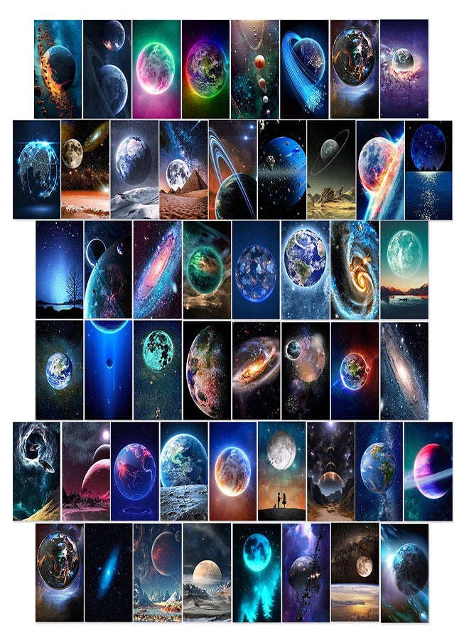 SYOSI - Space Wall Collage Kit, 50pcs Aesthetic Pictures Universe Photo Wall Prints, for Home Room Decoration, Space Universe Planets Wall Art Indie Modern Minimalist Style Aesthetic Posters - Image 1