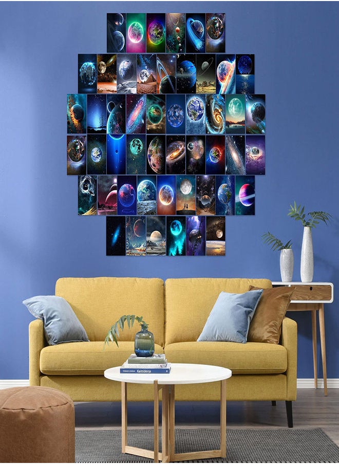 SYOSI - Space Wall Collage Kit, 50pcs Aesthetic Pictures Universe Photo Wall Prints, for Home Room Decoration, Space Universe Planets Wall Art Indie Modern Minimalist Style Aesthetic Posters - Image 1