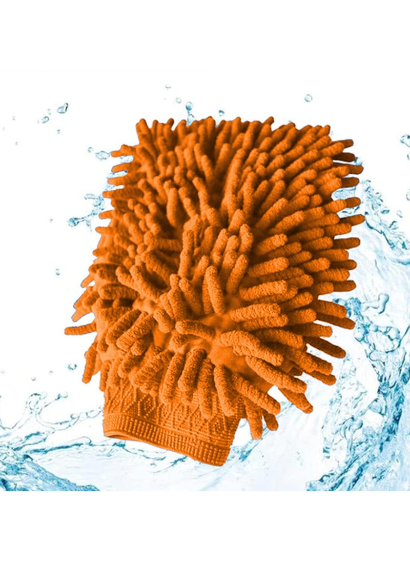 3XR - 3XR Microfiber Wash Mitt Washing Gloves High Density Scratch Free Wash Mitt, Car Cleaning, Home, Kitchen, Office 1PCS Orange - Image 1
