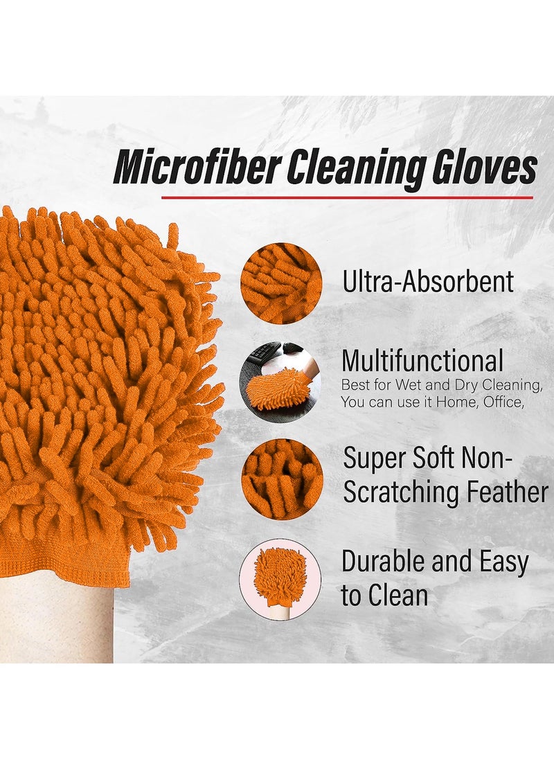 3XR - 3XR Microfiber Wash Mitt Washing Gloves High Density Scratch Free Wash Mitt, Car Cleaning, Home, Kitchen, Office 1PCS Orange - Image 1