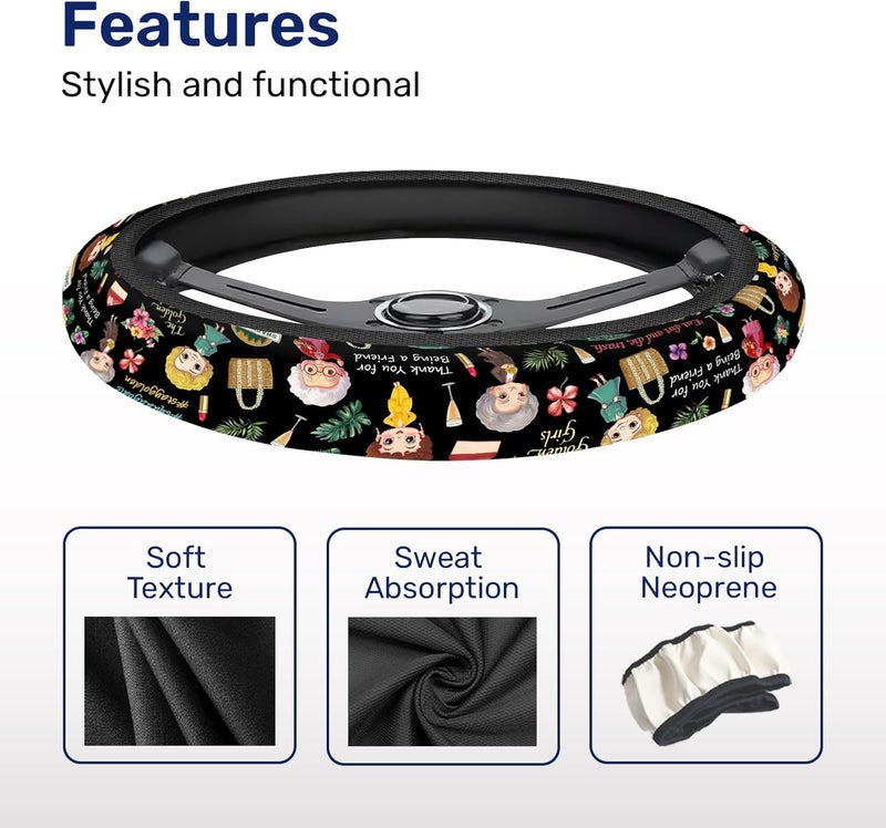 GENANY Classic Sisters Steering Wheel Cover, Non-Slip Neoprene Wheel Grip, Breathable Driver Wheel Protector, Sweat-Absorbing Car Accessories, Gifts, Decor - Image 4