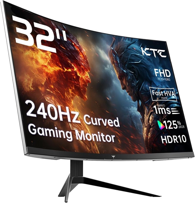 ك تي سي 1 KTC شاشة ألعاب منحنية 32 بوصة 240 هرتز، FHD 1080P 1500R HDR، FreeSync، شاشة فائقة السرعة 1 مللي ثانية للاعبين، تباين 3500:1، HDMI 2.0 × 2، DisplayPort 1.4 و USB 2.0، H32S17F - Image 1