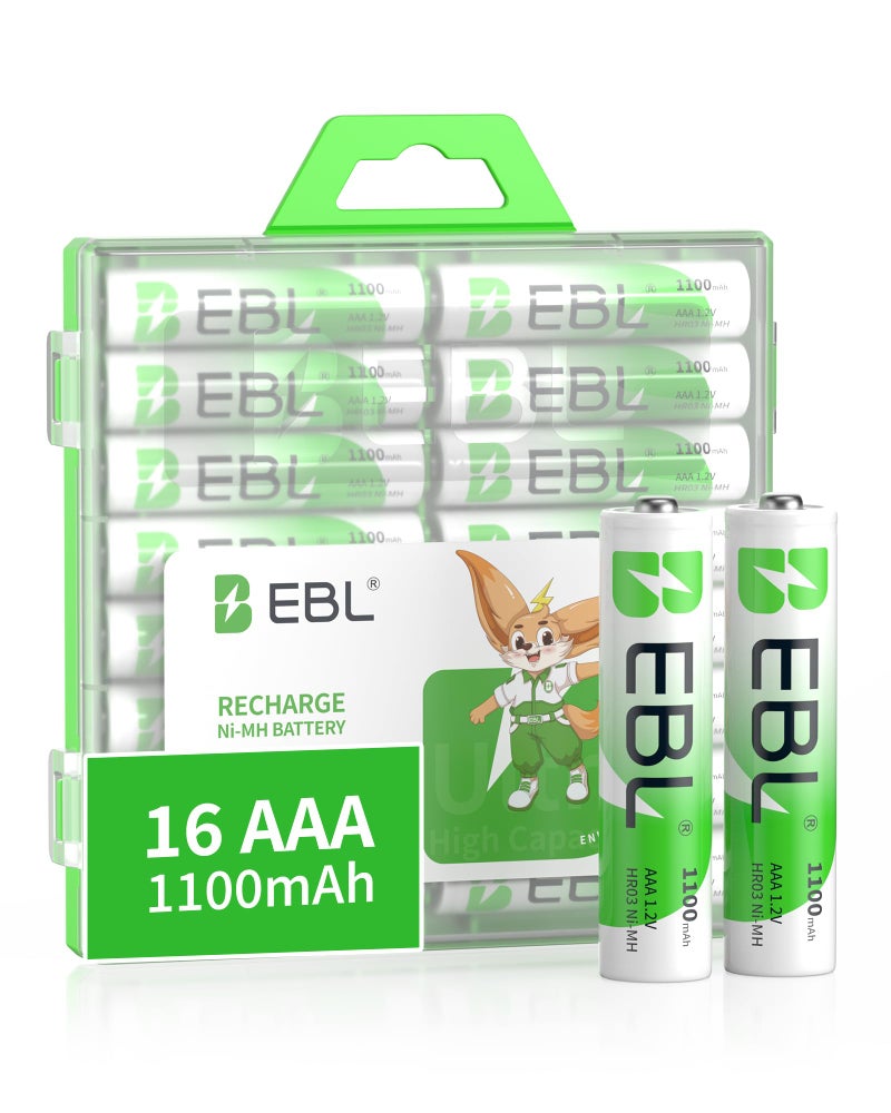 EBL Rechargeable AAA Batteries (16-Counts) Ready2Charge 1100mAh 1.2V Ni-MH Battery - Image 1