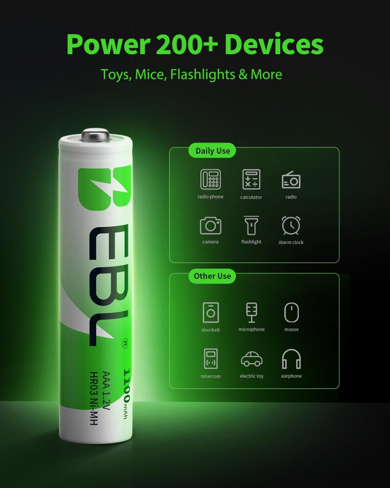 EBL Rechargeable AAA Batteries (16-Counts) Ready2Charge 1100mAh 1.2V Ni-MH Battery - Image 4