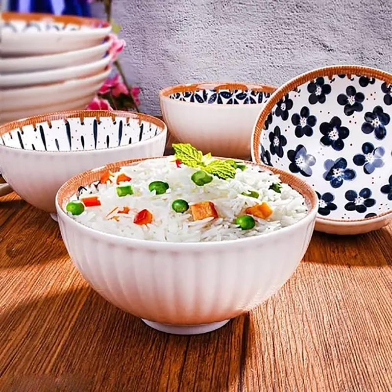 pepplo Exclusive Dinnerware Gift Set Complete Cutlery Set Bohemian Style Rice Bowl Plate Porcelain Bowl Ceramic Wedding Gift Japanese Ramen Dinner Set With 4 Snack Bowls 2 PlatesMulticolor 6 Piece - Image 5