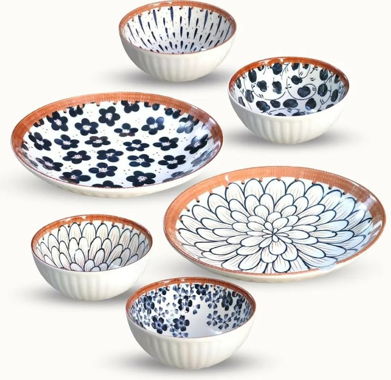 pepplo Exclusive Dinnerware Gift Set Complete Cutlery Set Bohemian Style Rice Bowl Plate Porcelain Bowl Ceramic Wedding Gift Japanese Ramen Dinner Set With 4 Snack Bowls 2 PlatesMulticolor 6 Piece - Image 1
