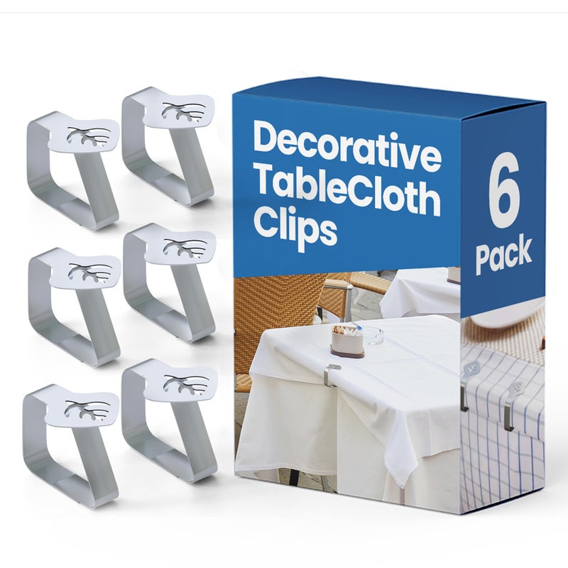 ProTensils 6 Pcs Picnic Tablecloth Clips for Outdoor Tables  Stainless Steel Table Cloth Clip Fits for 19 Thick Tables Metal Clamps for Picnic Table Clips Dining Table Cloth Holder