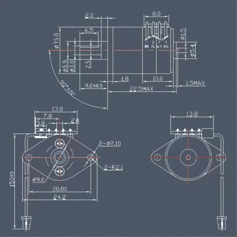 Stepper Motor 15mm Metal Gearbox 2 Phase 4 Wire DC 5V Gear Ratio 250 To 1 - Image 3