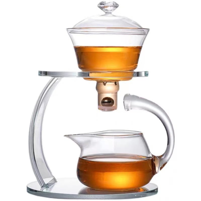 MOZEO Glass Teapot Set Semi Automatic Drip Rotating with Infuser Lazy Kungfu Tea pot Set Heat Resistant Tea Set Teapot Single