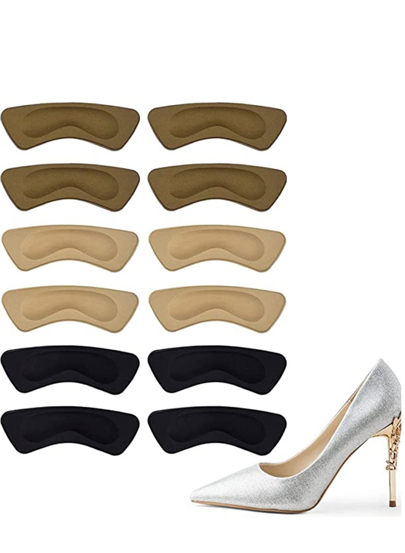 Zikra 6 Pairs Heel Cushion Pads Grips Liner Self-Adhesive Shoe Insoles Foot Care Protector, Anti-Slip Shock-Absorbing, Women and Men (Brown, Khaki, Black) - Image 1