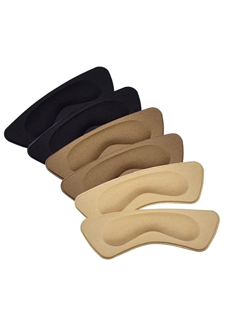 Zikra 6 Pairs Heel Cushion Pads Grips Liner Self-Adhesive Shoe Insoles Foot Care Protector, Anti-Slip Shock-Absorbing, Women and Men (Brown, Khaki, Black) - Image 2