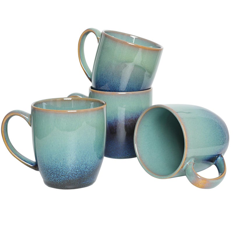 Bosmarlin Ceramic Coffee Mug Set of 4 17 Oz Coffee Cups with Big Handle Microwave Safe Unique Reactive Glaze17 Oz Pale Green
