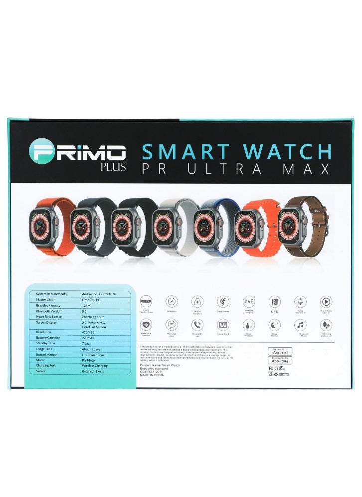 PRIMO PLUS The New PR ULTRA MAX Smart Watch Series 8 With A Full Screen Works With The Android And IOS System Is Responsive Wireless Charging And Supports GPS With 7 Bracelets and Protection Cover , Size 49 mm  - Image 4