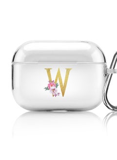 Classic Clear printed Case for Apple AirPods Pro 2nd Generation Thin Transparent Cover - Custom Monogram Initial Letter Floral Pattern Alphabet - W (Clear )