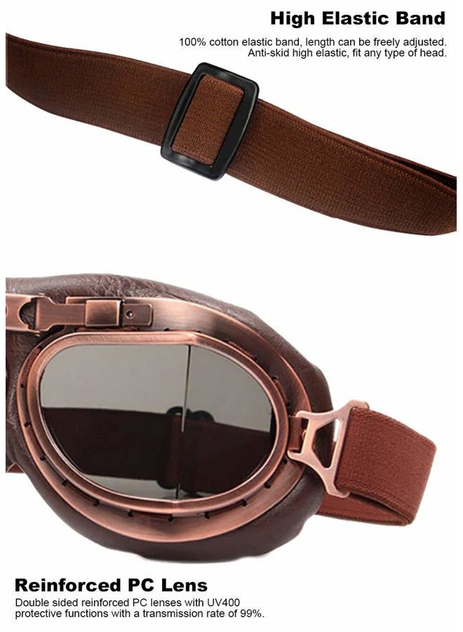 Peicees Vintage Helmet Goggles Motrocycle Scooter Cycle Mountain Bike Motorcross Cycling Goggles Retro Aviator Pilot Goggles Off-Road Glasses Eyewear(Dark Brown Lens) - Image 2