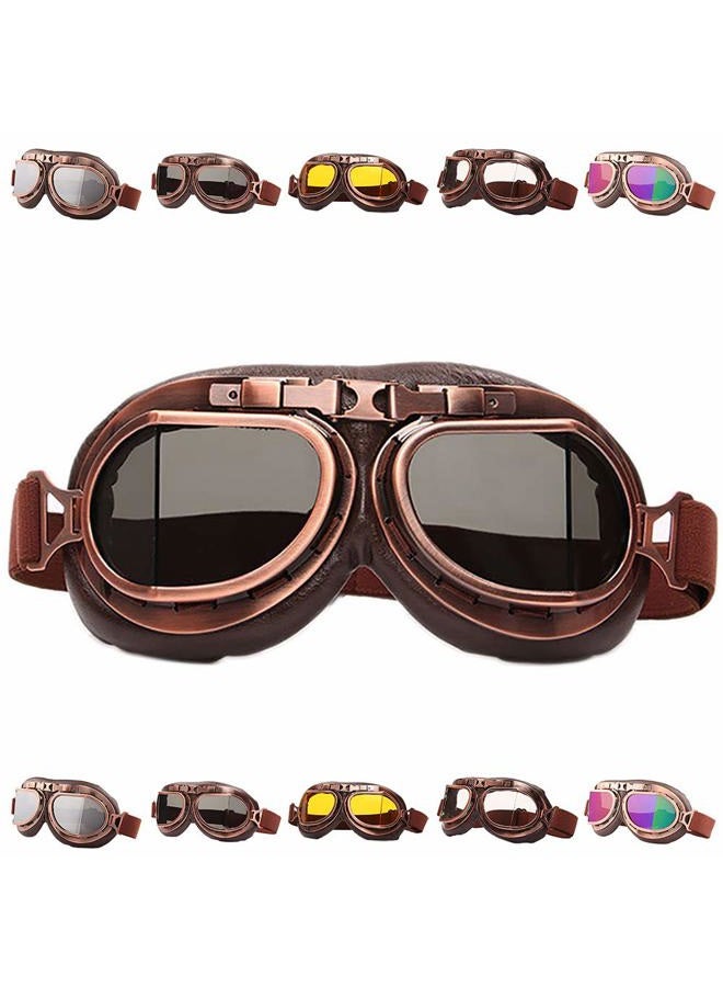 Peicees Vintage Helmet Goggles Motrocycle Scooter Cycle Mountain Bike Motorcross Cycling Goggles Retro Aviator Pilot Goggles Off-Road Glasses Eyewear(Dark Brown Lens) - Image 1