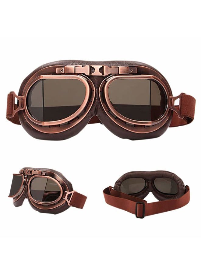 Peicees Vintage Helmet Goggles Motrocycle Scooter Cycle Mountain Bike Motorcross Cycling Goggles Retro Aviator Pilot Goggles Off-Road Glasses Eyewear(Dark Brown Lens) - Image 5