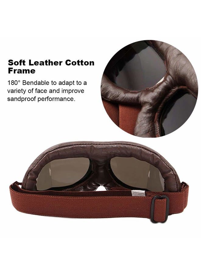 Peicees Vintage Helmet Goggles Motrocycle Scooter Cycle Mountain Bike Motorcross Cycling Goggles Retro Aviator Pilot Goggles Off-Road Glasses Eyewear(Dark Brown Lens) - Image 4