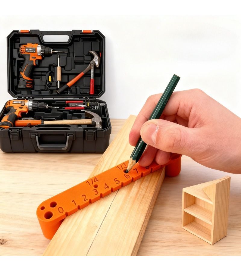 Orange Woodworking Center Finder Ruler 120mm Precision Drilling Guide Tool For 4-8mm Drill Bits - Image 1