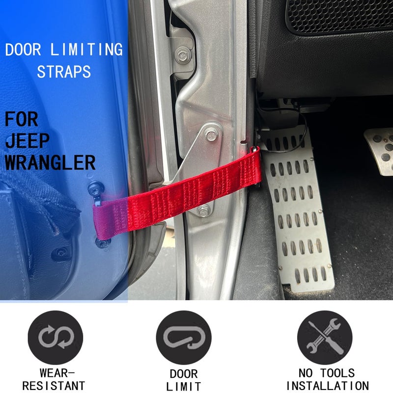 ROMASO Adjustable Door Strap for Jeep Wrangler,Door Check Strap for Jeep Wrangler CJ YJ TJ JK JKU JL JLU,Door Limit Strap for Wrangler JK,Red(Pack of 2) - Image 2
