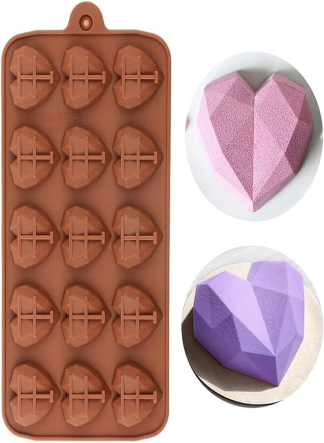 APSAMBR- Heart Chocolate Molds 15 CavityDiamond Love Shape Silicone Wedding Candy Baking Molds Cupcake Decorations Cake Mold 3D